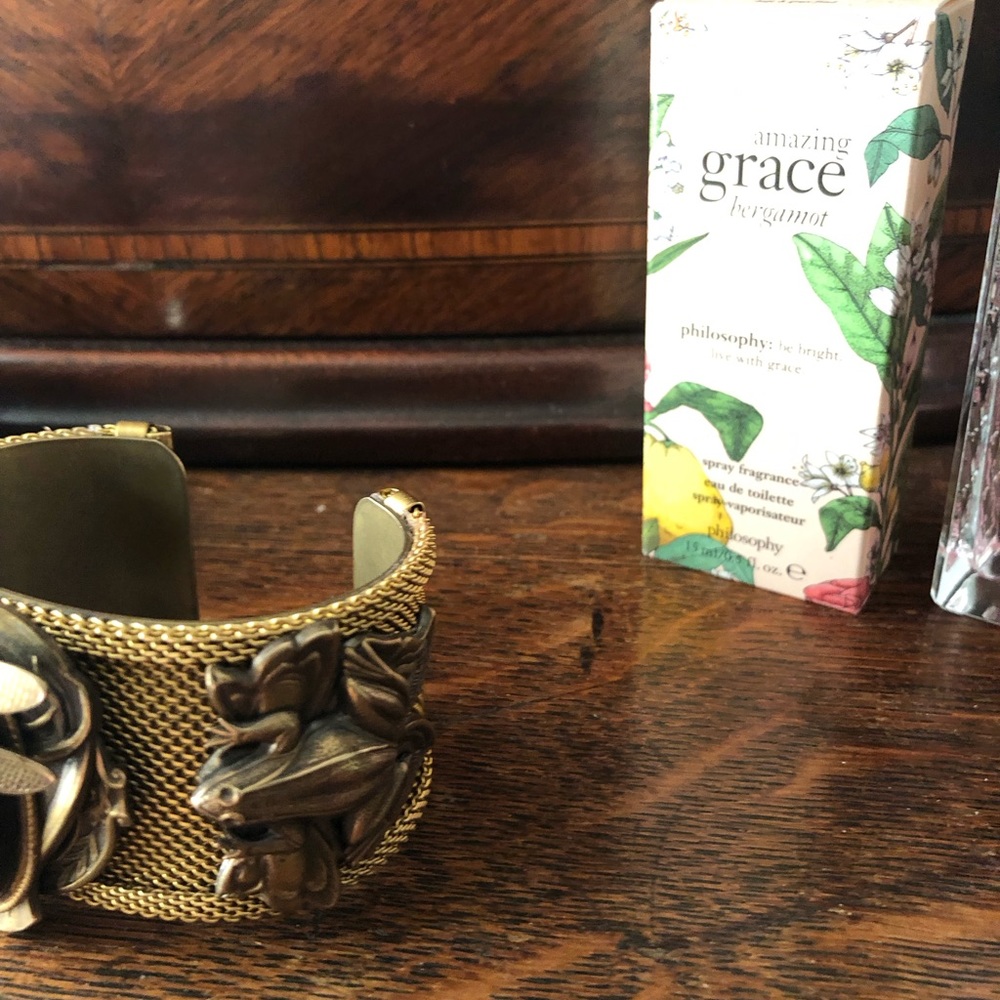 Patrice Vintage cuff bracelet, an art piece in glass and brass. - Picture 2 of 11